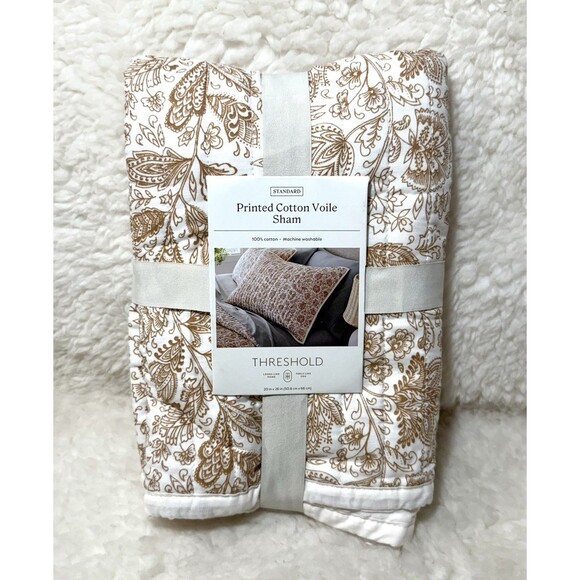 Printed Voile Tonal Floral Quilt Sham - Threshold - Standard Ivory/Camel NEW - Picture 4 of 6